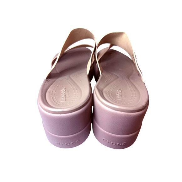 Crocs LiteRide Brooklyn Low Wedge Sandals Tan Beige Platform Slides Womens 8 - Picture 2 of 7